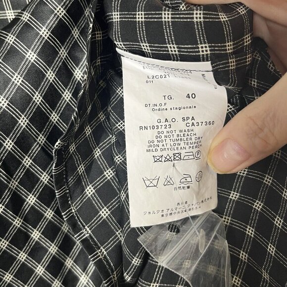 Emporio Armani Black White Check Print 100% Silk Button Front Blouse 40/ US 4 - Picture 8 of 9